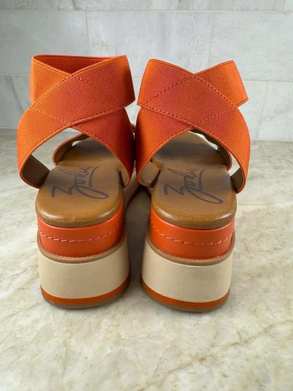 Zodiac Bailee Orange Platform Wedge Ankle Strap Sandals Womens 9M